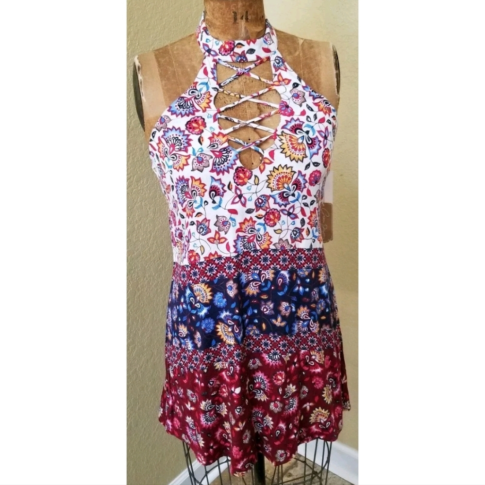NWT Womens Green Dragon Multi-Color Green Dragon Halter Dress Size XS $60